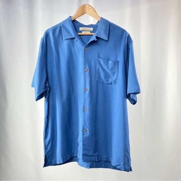 Tommy Bahama Original Fit Silk Short Sleeve Button Up Shirt in Blue Size Large - Picture 1 of 4